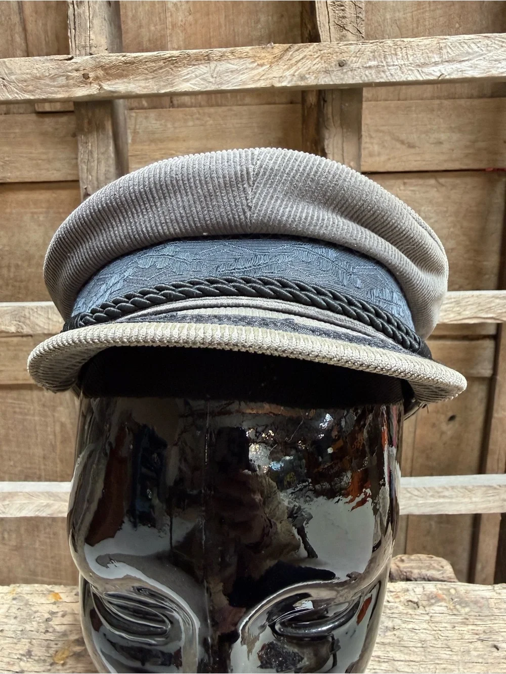 Vintage Gray Corduroy Prinz Heinrich Mütze Sailor Captains Cap Hat XS Boys Kids